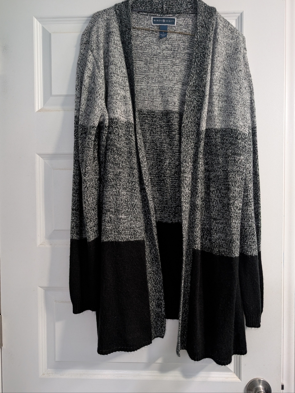 Karen Scott Open-Front Colorblock Cardigan - Black & Gray